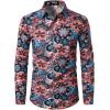 imageMens Cotton Linen Vintage 70s Hippie Pattern Printed Long Sleeve Button Down Shirts for Disco PartyOrange Blue