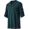 imageMens Pure Cotton Vintage Lace Up Shirts for Pirate Renaissance Viking Medieval Costume Without BeltDark Green