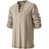 imageMens Pure Cotton Vintage Lace Up Shirts for Pirate Renaissance Viking Medieval Costume Without BeltKhaki