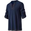 imageMens Pure Cotton Vintage Lace Up Shirts for Pirate Renaissance Viking Medieval Costume Without BeltNavy Blue