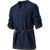 imageMens Pure Cotton Vintage Lace Up Shirts for Pirate Renaissance Viking Medieval Costume Without BeltNavy Blue