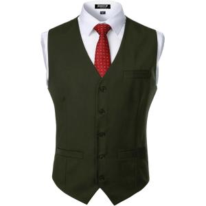 imageMens Classic Slim Fit Dress Vest Formal Wedding Prom Tuxedo Suit Vest with PocketDark Green