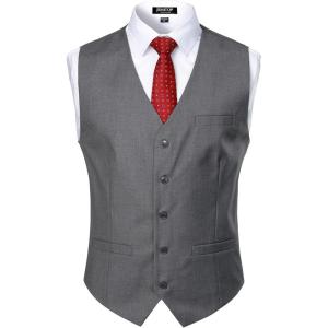 imageMens Classic Slim Fit Dress Vest Formal Wedding Prom Tuxedo Suit Vest with PocketGrey