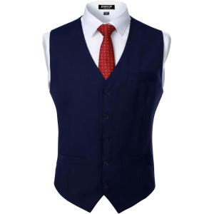 imageMens Classic Slim Fit Dress Vest Formal Wedding Prom Tuxedo Suit Vest with PocketNavy Blue