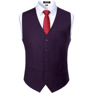 imageMens Classic Slim Fit Dress Vest Formal Wedding Prom Tuxedo Suit Vest with PocketPurple