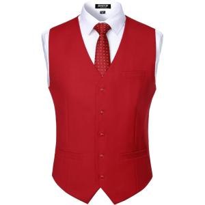 imageMens Classic Slim Fit Dress Vest Formal Wedding Prom Tuxedo Suit Vest with PocketRed
