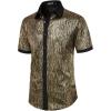 imageMens Shiny Metallic Sequin Stretchy Short Sleeve Button Down Shirts for 70s Disco Party HalloweenBlack Gold