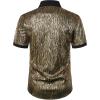 imageMens Shiny Metallic Sequin Stretchy Short Sleeve Button Down Shirts for 70s Disco Party HalloweenBlack Gold