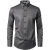 imageMens Stretch MultiUse Long Sleeve Dress Shirts Party Prom Wedding Shirts with Slight SheenDark Grey