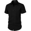 imageMens Stretch Textured Short Sleeve Button Down Shirts Summer Casual Beach Wedding Vacation ShirtBlack
