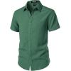 imageMens Stretch Textured Short Sleeve Button Down Shirts Summer Casual Beach Wedding Vacation ShirtDark Green