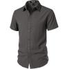 imageMens Stretch Textured Short Sleeve Button Down Shirts Summer Casual Beach Wedding Vacation ShirtDark Grey