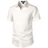 imageMens Stretch Textured Short Sleeve Button Down Shirts Summer Casual Beach Wedding Vacation ShirtIvory White