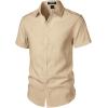 imageMens Stretch Textured Short Sleeve Button Down Shirts Summer Casual Beach Wedding Vacation ShirtKhaki