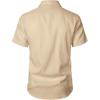 imageMens Stretch Textured Short Sleeve Button Down Shirts Summer Casual Beach Wedding Vacation ShirtKhaki