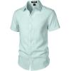 imageMens Stretch Textured Short Sleeve Button Down Shirts Summer Casual Beach Wedding Vacation ShirtLight Green