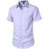 imageMens Stretch Textured Short Sleeve Button Down Shirts Summer Casual Beach Wedding Vacation ShirtLight Purple