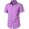 imageMens Stretch Textured Short Sleeve Button Down Shirts Summer Casual Beach Wedding Vacation ShirtPurple Red