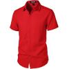 imageMens Stretch Textured Short Sleeve Button Down Shirts Summer Casual Beach Wedding Vacation ShirtRed
