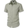 imageMens Stretch Textured Short Sleeve Button Down Shirts Summer Casual Beach Wedding Vacation ShirtSage Green