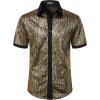 imageMens Shiny Metallic Sequin Stretchy Short Sleeve Button Down Shirts for 70s Disco Party HalloweenBlack Gold