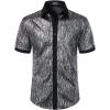 imageMens Shiny Metallic Sequin Stretchy Short Sleeve Button Down Shirts for 70s Disco Party HalloweenBlack Silver