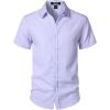 imageMens Stretch Textured Short Sleeve Button Down Shirts Summer Casual Beach Wedding Vacation ShirtLight Purple