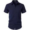 imageMens Stretch Textured Short Sleeve Button Down Shirts Summer Casual Beach Wedding Vacation ShirtNavy Blue