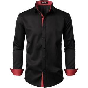 imageMens Stretch MultiUse Long Sleeve Dress Shirts Party Prom Wedding Shirts with Slight SheenBlack