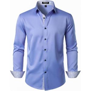 imageMens Stretch MultiUse Long Sleeve Dress Shirts Party Prom Wedding Shirts with Slight SheenBlue