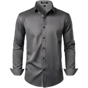 imageMens Stretch MultiUse Long Sleeve Dress Shirts Party Prom Wedding Shirts with Slight SheenDark Grey