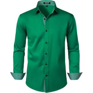 imageMens Stretch MultiUse Long Sleeve Dress Shirts Party Prom Wedding Shirts with Slight SheenGreen