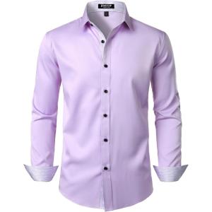 imageMens Stretch MultiUse Long Sleeve Dress Shirts Party Prom Wedding Shirts with Slight SheenLavender Purple