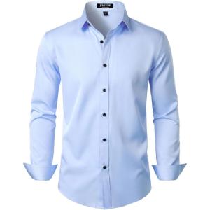 imageMens Stretch MultiUse Long Sleeve Dress Shirts Party Prom Wedding Shirts with Slight SheenLight Blue