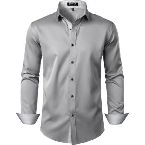 imageMens Stretch MultiUse Long Sleeve Dress Shirts Party Prom Wedding Shirts with Slight SheenLight Grey