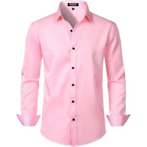imageMens Stretch MultiUse Long Sleeve Dress Shirts Party Prom Wedding Shirts with Slight SheenPink