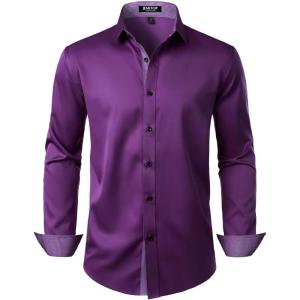 imageMens Stretch MultiUse Long Sleeve Dress Shirts Party Prom Wedding Shirts with Slight SheenPurple