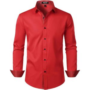 imageMens Stretch MultiUse Long Sleeve Dress Shirts Party Prom Wedding Shirts with Slight SheenRed
