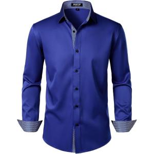 imageMens Stretch MultiUse Long Sleeve Dress Shirts Party Prom Wedding Shirts with Slight SheenRoyal Blue
