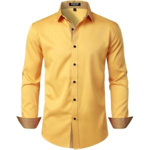 imageMens Stretch MultiUse Long Sleeve Dress Shirts Party Prom Wedding Shirts with Slight SheenYellow