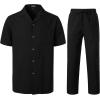 imageMens 2 Piece Outfits Summer Relaxed Fit Walking Suit Casual Cuban Guayabera Shirt and Pants Set Beach VacationBlack