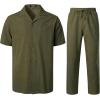imageMens 2 Piece Outfits Summer Relaxed Fit Walking Suit Casual Cuban Guayabera Shirt and Pants Set Beach VacationOlive Green