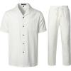 imageMens 2 Piece Outfits Summer Relaxed Fit Walking Suit Casual Cuban Guayabera Shirt and Pants Set Beach VacationWhite