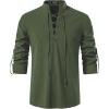imageMens Pure Cotton Retro Lace Up Shirts for Renaissance Pirate Viking MedievalArmy Green