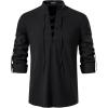 imageMens Pure Cotton Retro Lace Up Shirts for Renaissance Pirate Viking MedievalBlack