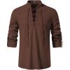 imageMens Pure Cotton Retro Lace Up Shirts for Renaissance Pirate Viking MedievalBrown