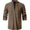 imageMens Pure Cotton Retro Lace Up Shirts for Renaissance Pirate Viking MedievalCoffee