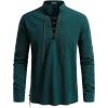 imageMens Pure Cotton Retro Lace Up Shirts for Renaissance Pirate Viking MedievalDark Green Retro