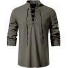 imageMens Pure Cotton Retro Lace Up Shirts for Renaissance Pirate Viking MedievalDark Grey