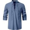 imageMens Pure Cotton Retro Lace Up Shirts for Renaissance Pirate Viking MedievalIndigo Blue